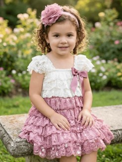 Baby Girl Dress With Lace Cream And Dusty Pink Baby Girl Dress With Lace Cream And Dusty Pink