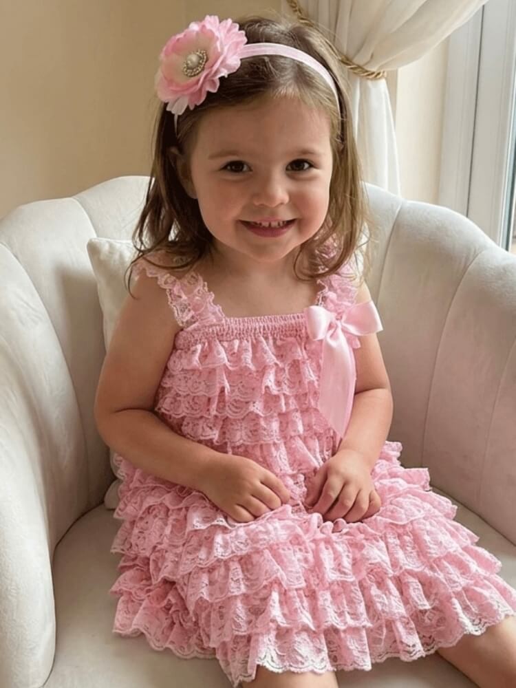 Elegant Pink Baby Dress with Lace & Headband – Perfect for Newborns Elegant Pink Baby Dress with Lace & Headband – Perfect for Newborns