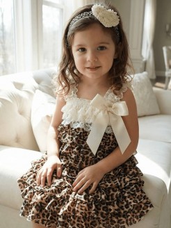 Baby Girl Cream and Leopard Lace Dress with Headband Baby Girl Cream and Leopard Lace Dress with Headband