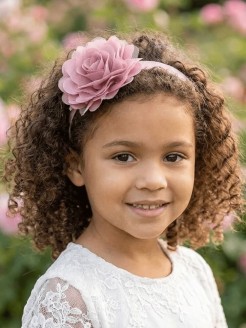 Dusty Pink Headband Puff Satin Tulle Flower