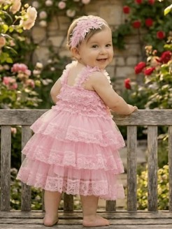 Baby Girl Dress Pink Chiffon And Lace