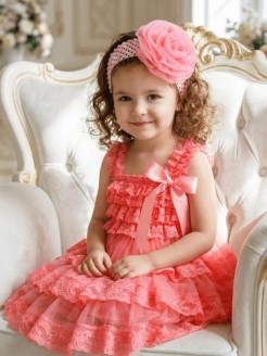 Baby Girl Dress Coral Pink Chiffon And Lace