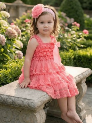 Baby Girl Dress Coral Pink Chiffon And Lace