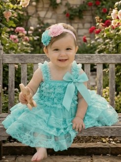 Baby Girl Dress Aquamint Chiffon And Lace Baby Girl Dress Aquamint Chiffon And Lace