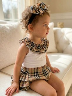 Baby Girl Ruffle Bloomer Burberry With Headband