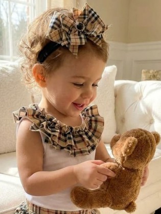Baby Girl Ruffle Bloomer Burberry With Headband
