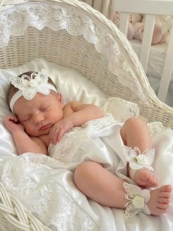Baby Girl Christening Barefoot Sandals Shoes White butterfly with White rose Baby Girl Christening Barefoot Sandals Shoes White butterfly with White rose