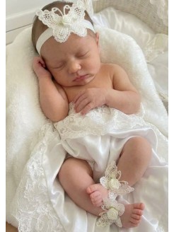 Baby Girl Christening Barefoot Sandals Shoes White butterfly with White rose Baby Girl Christening Barefoot Sandals Shoes White butterfly with White rose