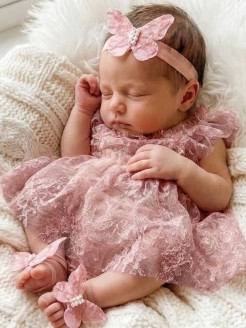 Baby Girl Barefoot Sandal Shoes and Headband set Dusty Pink Butterflies