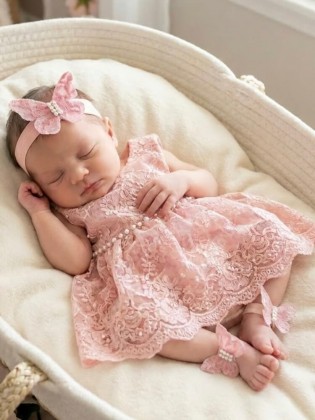 Baby Girl Barefoot Sandal Shoes and Headband set Dusty Pink Butterflies