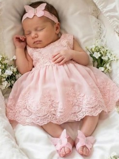 Baby Girl Barefoot Sandals Headband set Pink lace