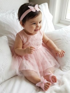 Baby Girl Barefoot Sandals Headband set Pink lace