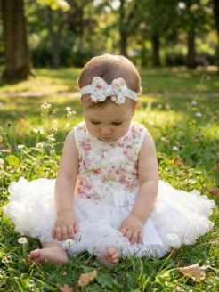 Baby Girl Tutu Christnening Dress Ivory Flowers