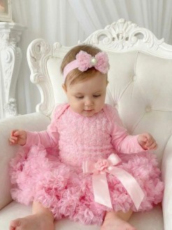 Baby Girl Pink Tutu Onesie Dress With Headband