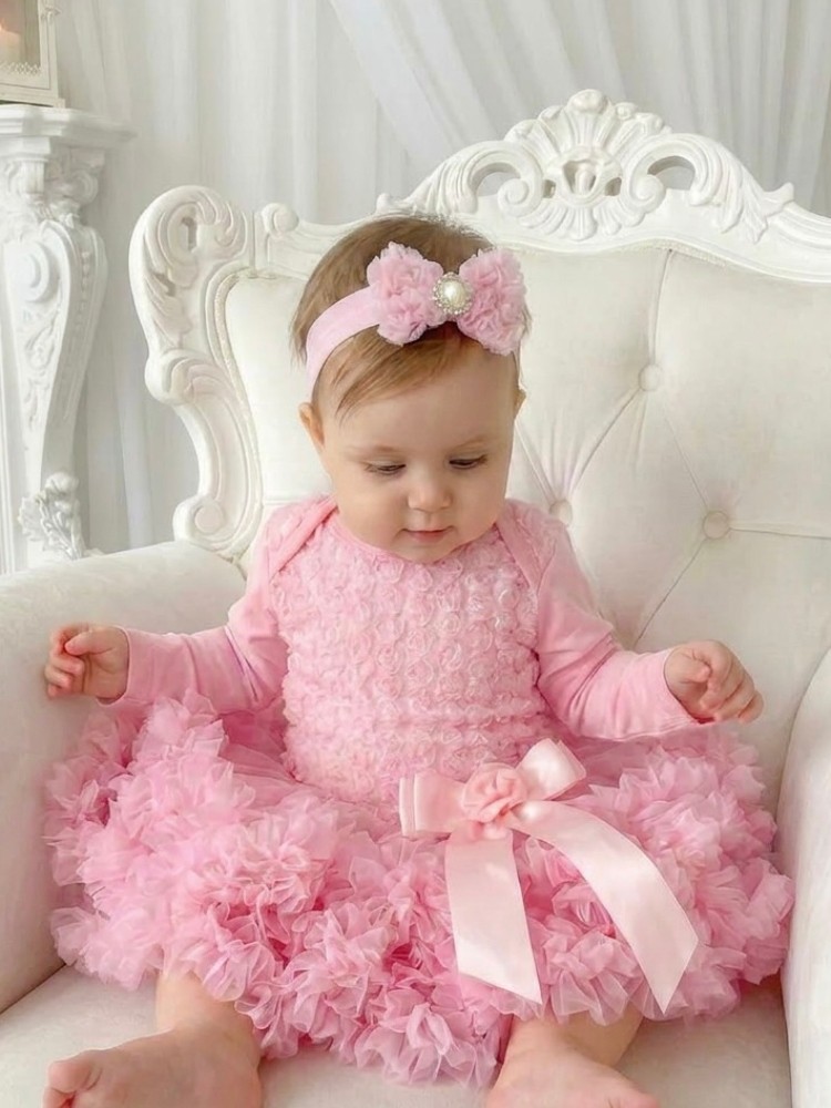 Baby Girl Pink Tutu Onesie Dress With Headband Baby Girl Pink Tutu Onesie Dress With Headband