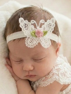 Newborn Christening Headband White butterfly with Dusty Pink