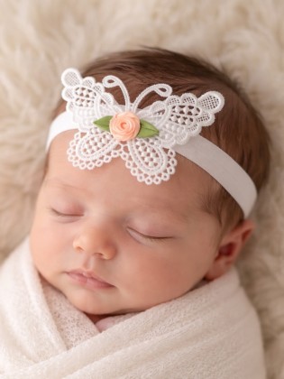 Baby Barefoot Sandals Lace Butterfly with peach rose