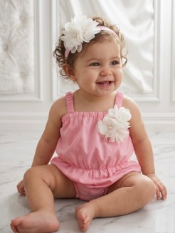 Baby Girl Soft Cotton Romper Baby Pink With Headband Baby Girl Soft Cotton Romper Baby Pink With Headband
