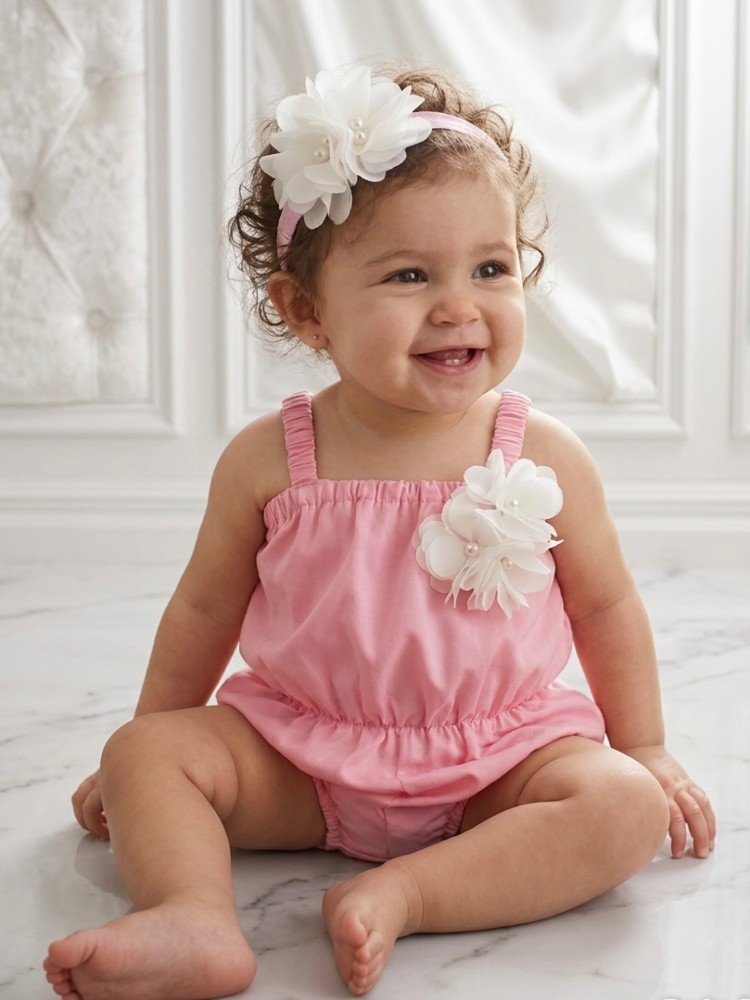 Baby Girl Soft Cotton Romper Baby Pink With Headband Baby Girl Soft Cotton Romper Baby Pink With Headband