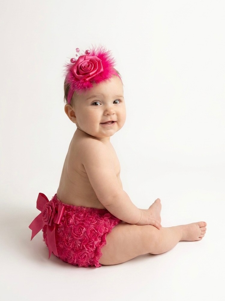 Baby Girl Rosette Bloomer Pants Magenta with Headband Baby Girl Rosette Bloomer Pants Magenta with Headband