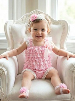 Baby Lace Romper Ivory And Baby Pink With Headband