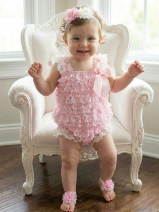 Baby Lace Romper Ivory And Baby Pink With Headband