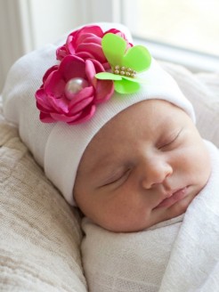 Newborn Hospital Hat Fuchsia Bouquet