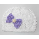 Crochet Baby Girl Beanie Hat with Lavender Bow