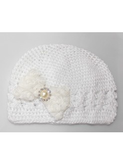 Crochet Baby Girl Beanie Hat with White Bow