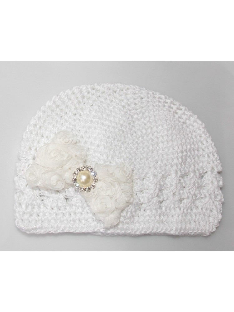 Crochet Baby Girl Beanie Hat with White Bow