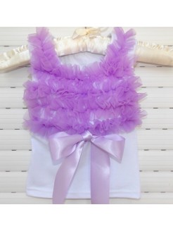 White Cotton With Lavender Ruffle Tank Top