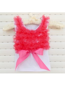 White Cotton With Coral Red Ruffle Tank Top