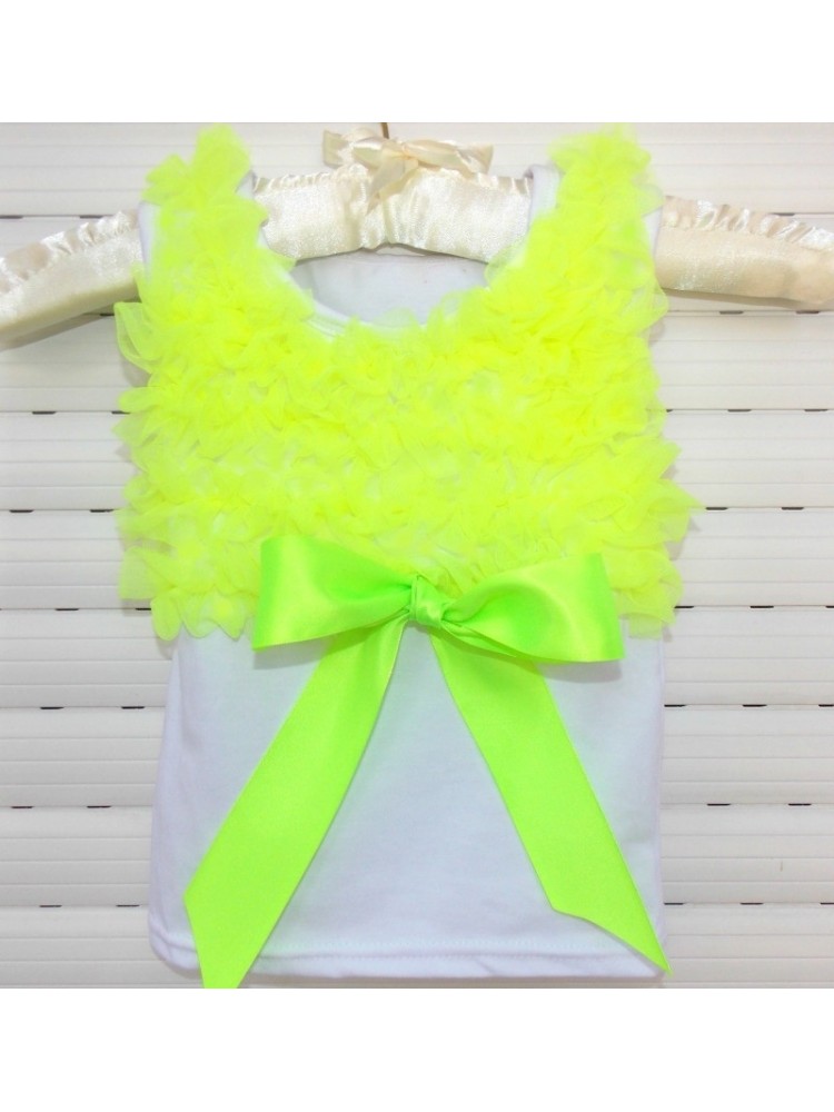 white with lime chiffon ruffles