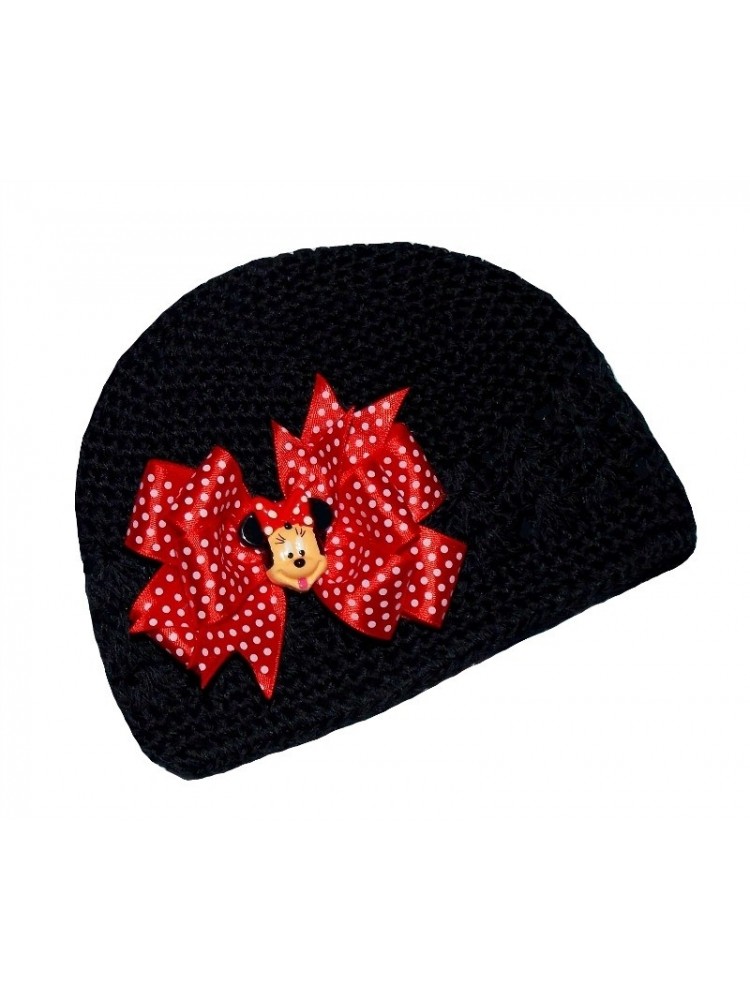 Crochet Baby Girl Hat Black with Minnie 