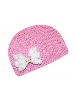 Crochet Baby Girl Hat Pink with Hello Kitty bow