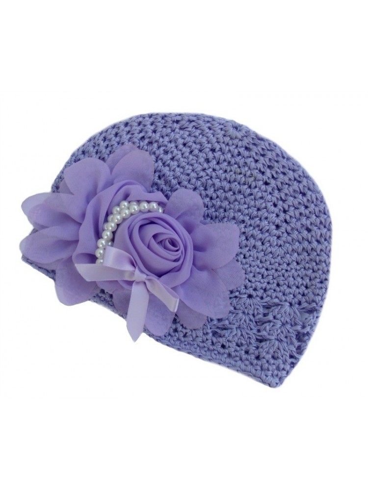 Handmade Baby Hat Lavender With Rose And Pearls 
