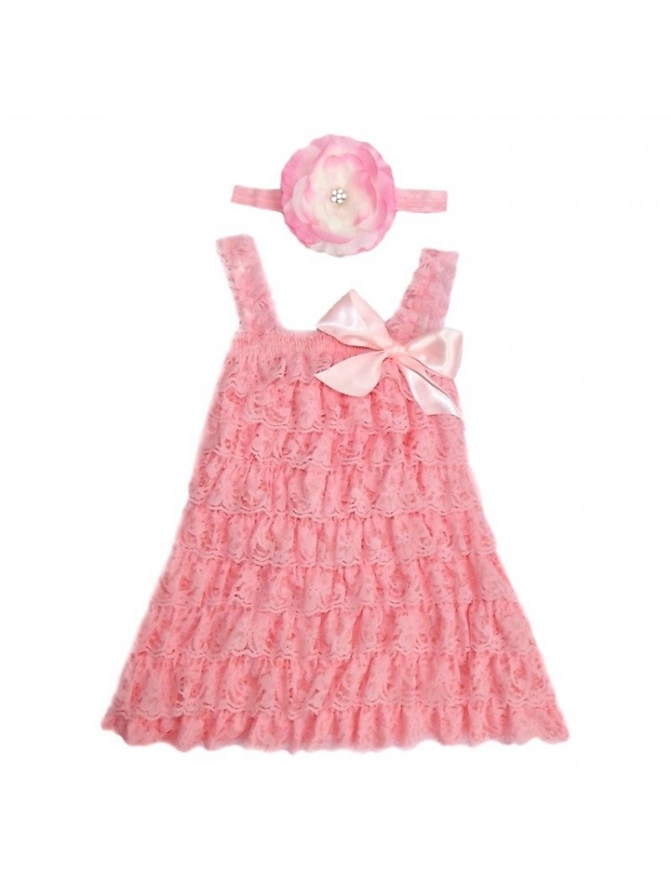 Newborn Dress Pink Lace with Headband