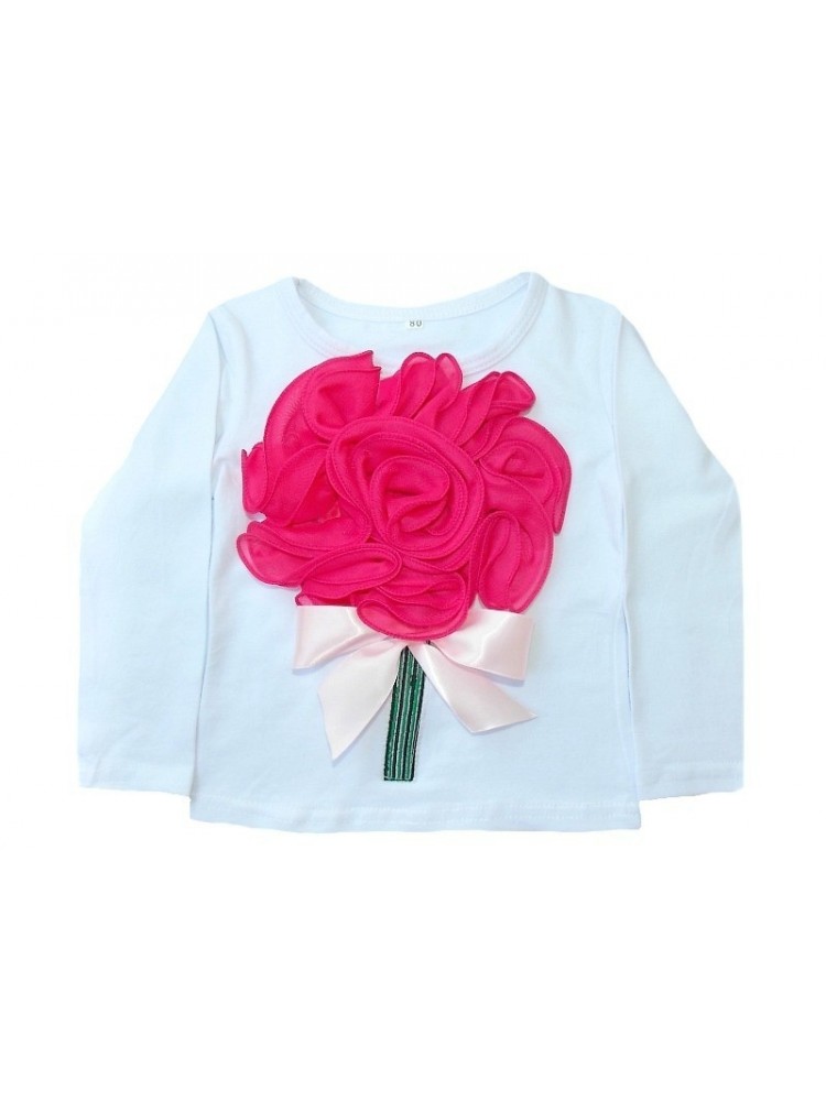 baby girl cotton top decorated with 3 D flower fuchsia