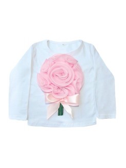 Adorable Baby Girl Top Decorated with Flower Pink 