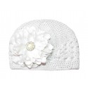 Handmade Baby Girl Hat with White Peony Flower