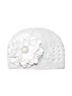 Handmade Baby Girl Hat with White Peony Flower