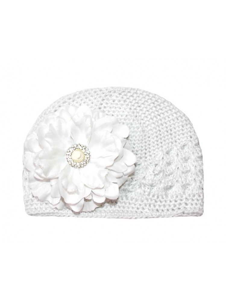 Handmade Baby Girl Hat with White Peony Flower